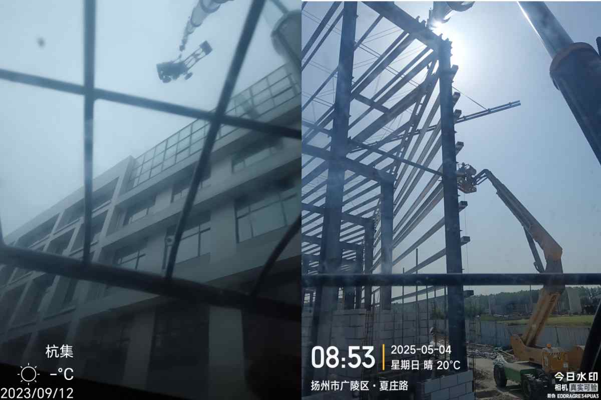 广陵杭集镇吊建筑材料上楼+厂区钢构实拍 吊车尹