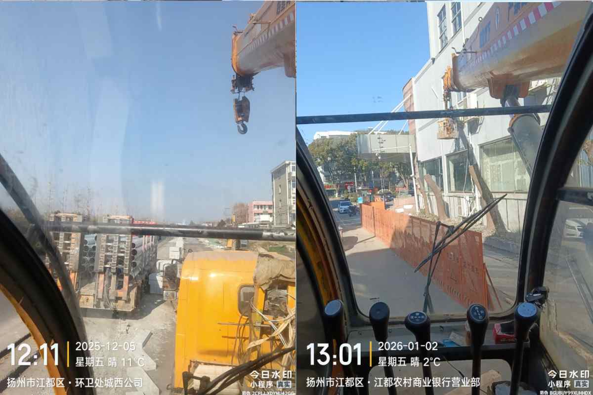 扬州江都乡镇厂区货物装卸设备移位实拍 吊车尹