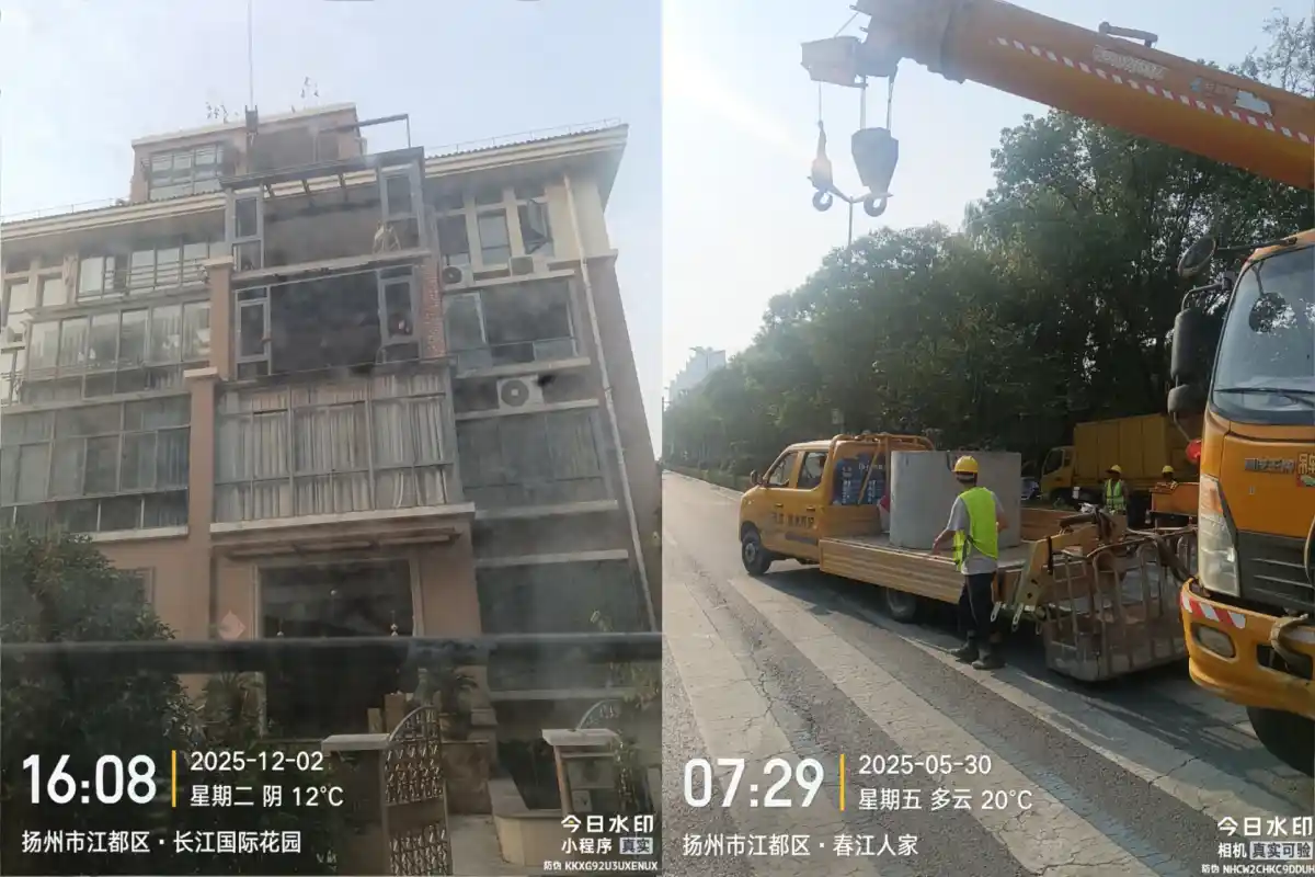 扬州江都城区市政设施维护设备搬运实拍 吊车尹