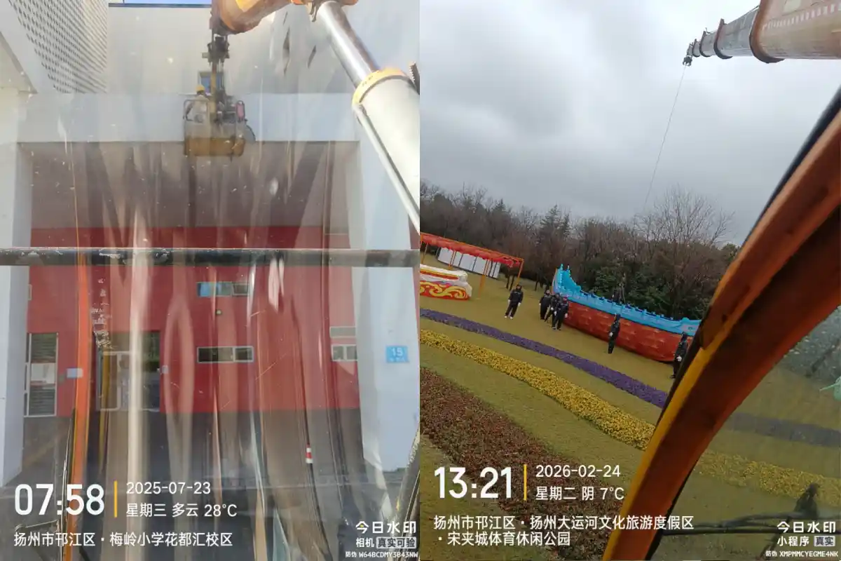 扬州梅岭小学周边吊装作业实拍 吊车尹